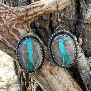 Royston Turquoise and Silver Dangle Earrings